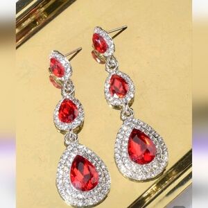 Glamorous Red and Silver Double-Drop Fashion Earrings